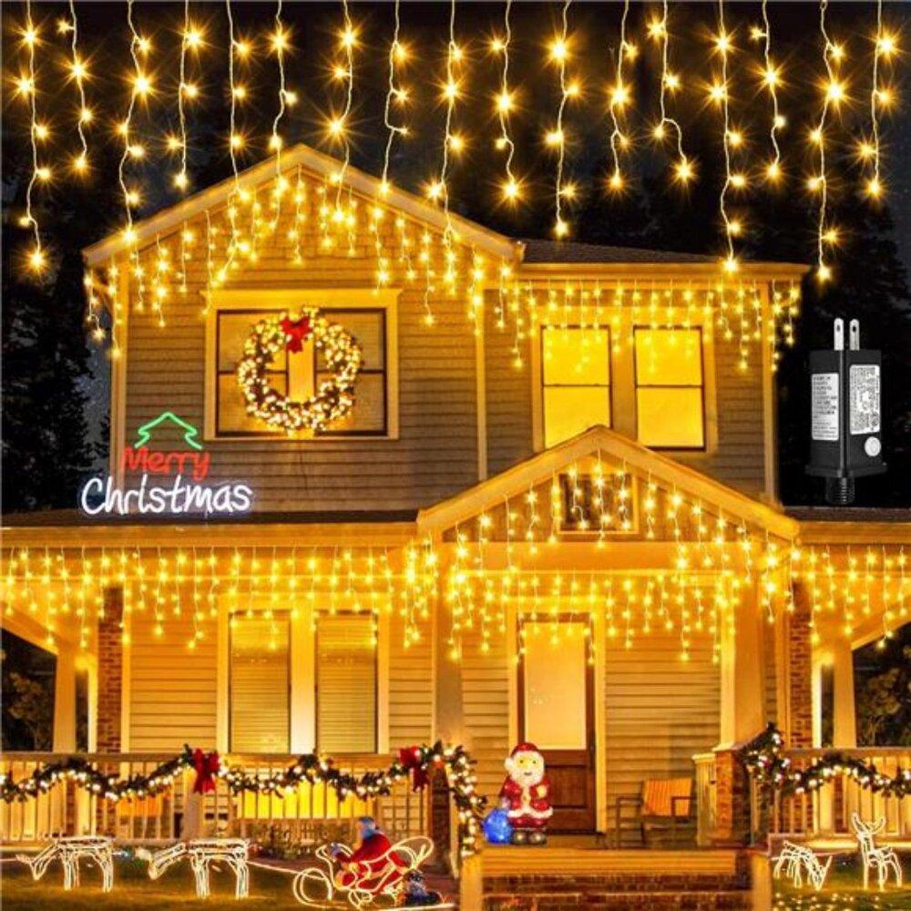 400 LED Icicle Christmas Lights Outdoor -33ft Icicle Lights 8 Modes Fairy Light